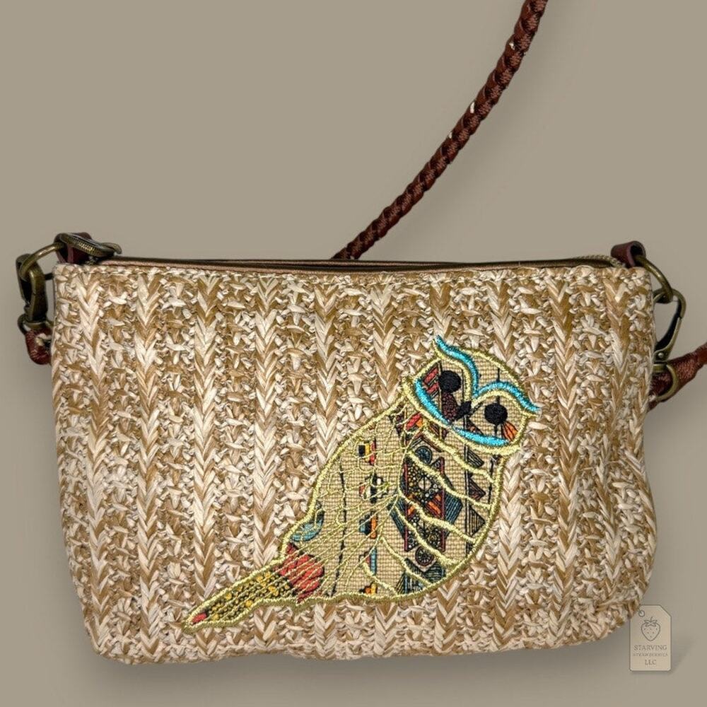 Sakroots Owl Embroidered Woven Crossbody Bag | Tan & Brown